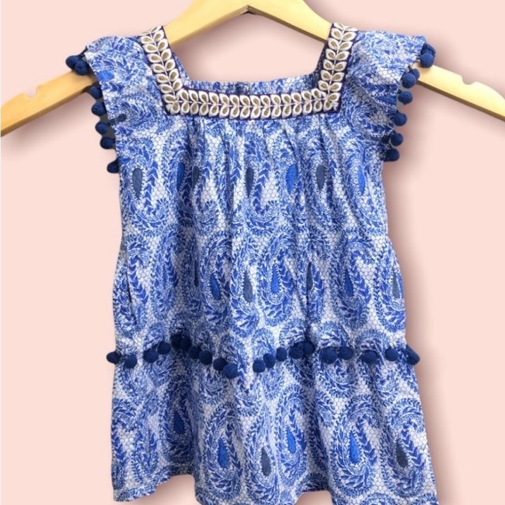 Roberta Roller Rabbit Blue Paisley Pom-Pom Dress